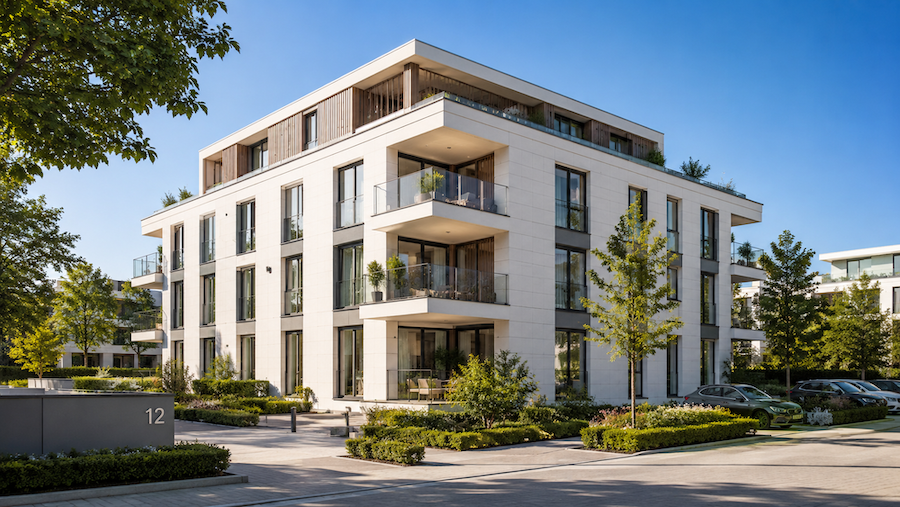 Mehrfamilienhaus mit Staffelgeschoss und Balkonen